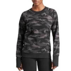 Black Camo Sweatshirt Women Athleisure Crewneck Long Sleeve Activewear Top